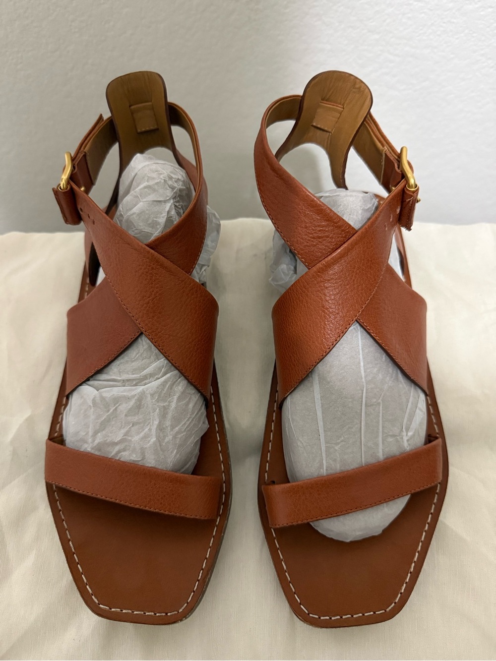 Chloe Tan Leather Crisscross Slingback Sandals